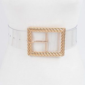 BNWT Textured Square Buckle Cleared Transparent Fashion Belt - GOLD